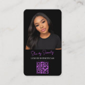 Purple Esthetician QR Code Luxury Black Beauty Visitenkarte (Vorderseite)