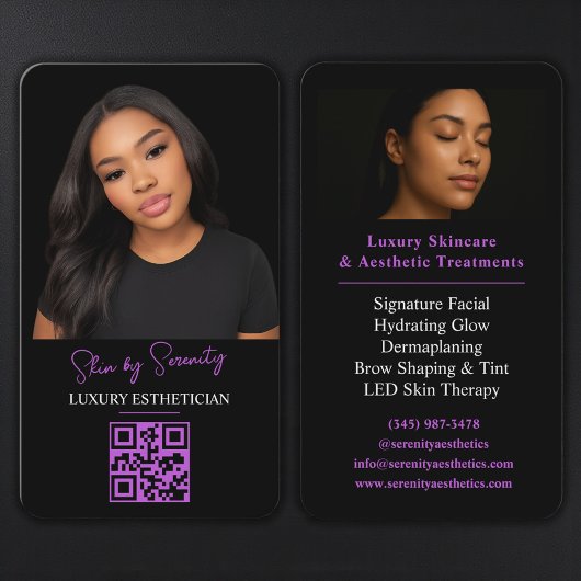Purple Esthetician QR Code Luxury Black Beauty Visitenkarte