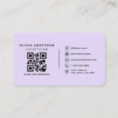 Purple Esthetician Skincare QR Code  Visitenkarte (Rückseite)