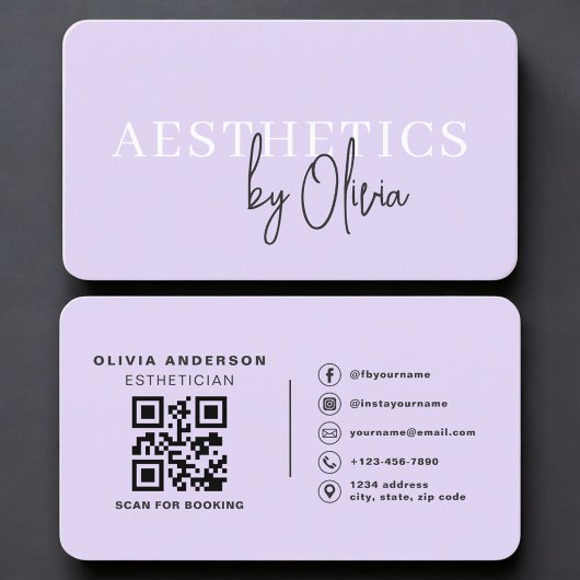 Purple Esthetician Skincare QR Code  Visitenkarte
