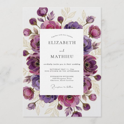 Purple Ethereal Bloom Wedding Einladung (Vorderseite)