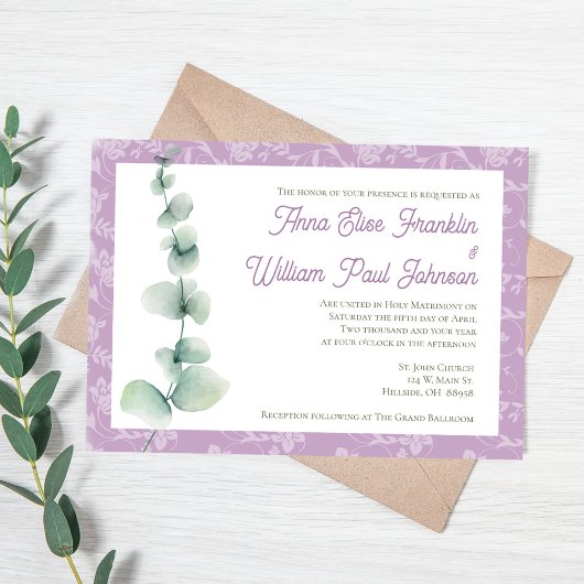 Purple Eucalyptus Floral Wedding Invitation Einladung