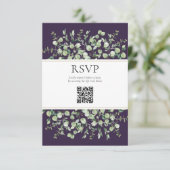 Purple Eucalyptus QR Code Wedding RSVP  Begleitkarte (Stehend Vorderseite)
