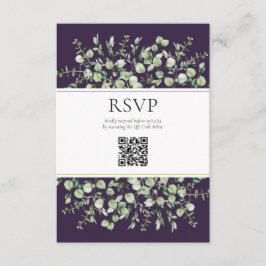 Purple Eucalyptus QR Code Wedding RSVP Begleitkarte