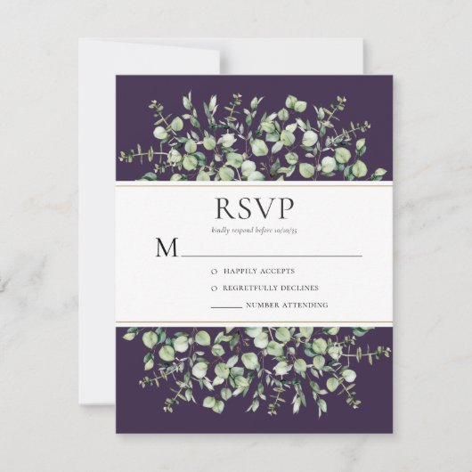 Purple Eucalyptus Wedding RSVP Karte (Vorderseite)