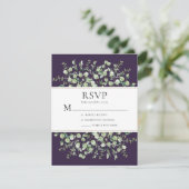 Purple Eucalyptus Wedding RSVP Karte (Stehend Vorderseite)
