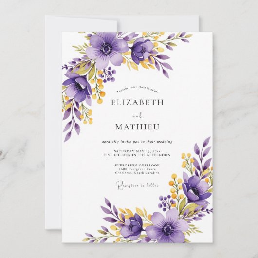 Purple Exquisite Spring Wedding Einladung (Vorderseite)