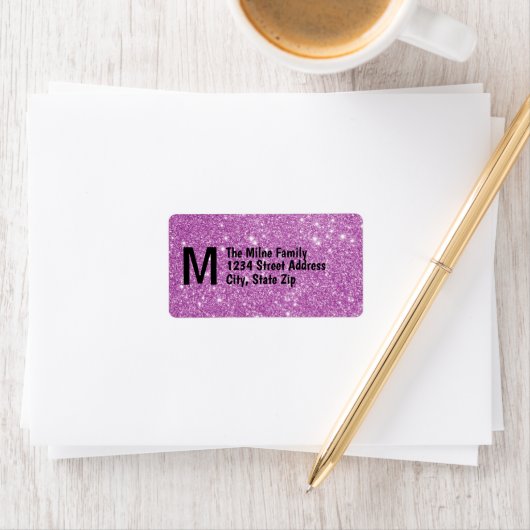 Purple Falsch Glitter Monogram Address Labels Adressaufkleber (Insitu)