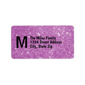 Purple Falsch Glitter Monogram Address Labels Adressaufkleber (Vorne)