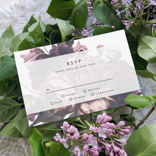 Purple Fantasy Floral Rose Wedding RSVP Card Karte