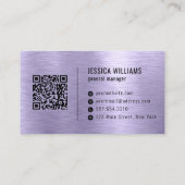 Purple Faux Brushed Metal Professional QR Code Visitenkarte (Rückseite)