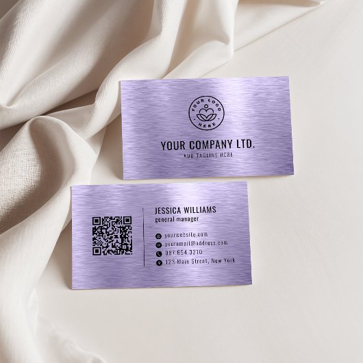 Purple Faux Brushed Metal Professional QR Code Visitenkarte