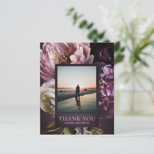 Purple Fine Art Floral Budget Wedding Thank You (Stehend Vorderseite)