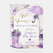 Purple Floral April Showers Welcome Acrylschild (Vorderseite)