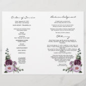 Purple Floral Bi-Fold Funeral Program Template Flyer (Hinten)