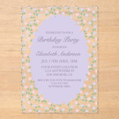 Purple Floral Birthday Acryleinladungen (Vorderseite)