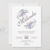 Purple floral birthday einladung (Vorderseite)