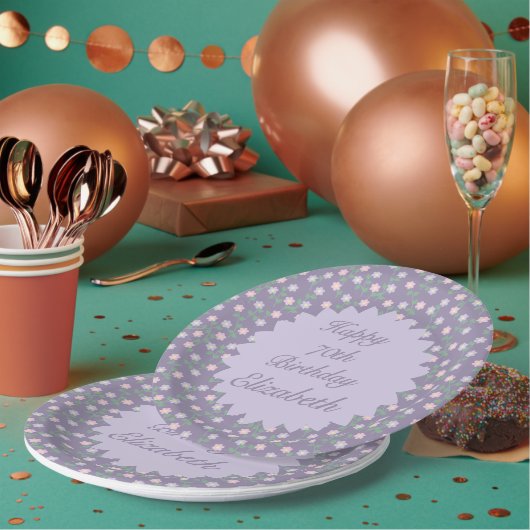Purple Floral Birthday Pappteller (Multi)