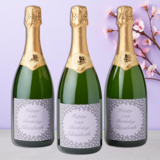 Purple Floral Birthday Schaumweinetikett