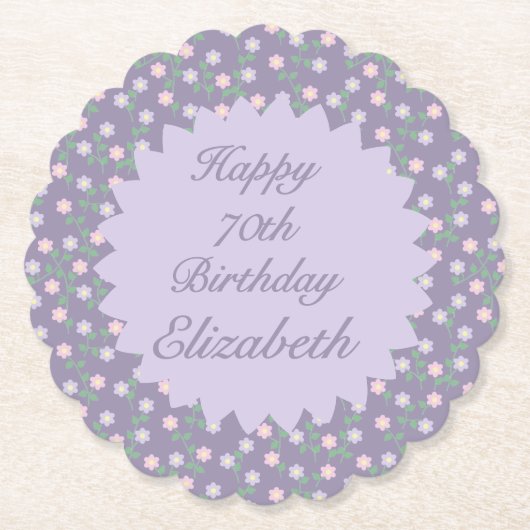 Purple Floral Birthday Untersetzer (Vorderseite)