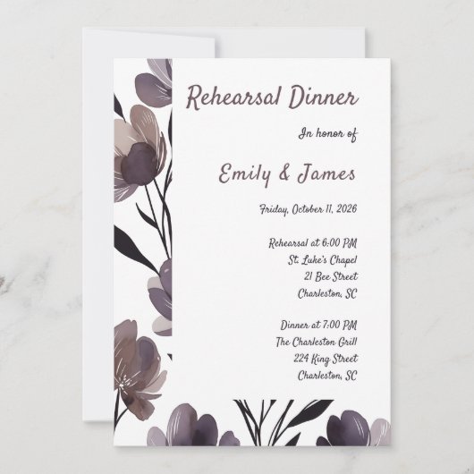 Purple Floral Botanical Wedding Einladung (Vorderseite)