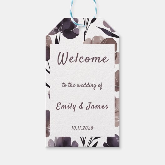 Purple Floral Botanical Wedding Geschenkanhänger (Vorderseite)