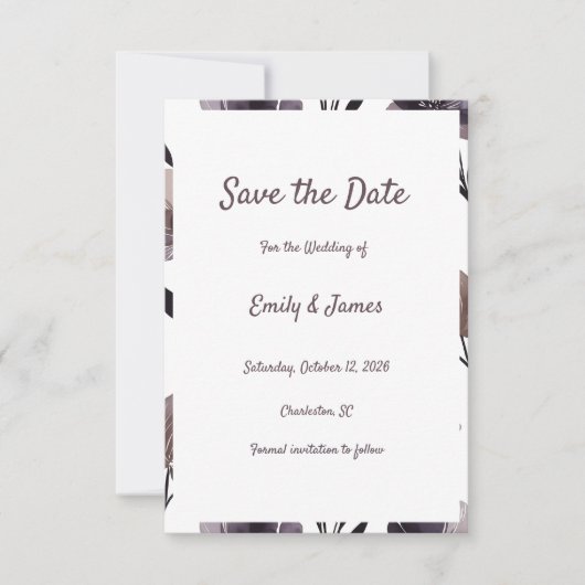 Purple Floral Botanical Wedding Save The Date (Vorderseite)