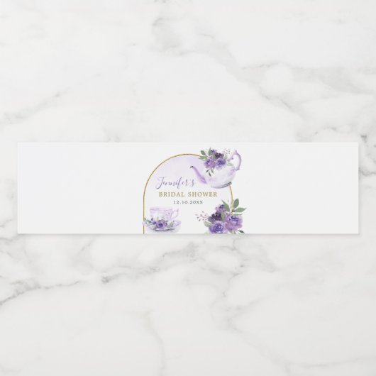 Purple Floral Bridal Shower Tea Water Bottle Label Wasserflaschenetikett (Einzelnes Label)