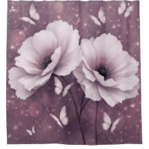 Purple Floral Butterfly Shower Curtain