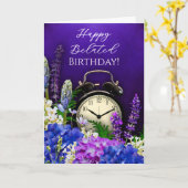 Purple Floral Clock Belated Birthday Card Karte (Gelbe Blume)