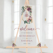 Purple Floral Crest Muslim Wedding Welcome Acrylschild