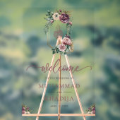 Purple Floral Crest Muslim Wedding Welcome Acrylschild (Neutral)