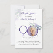 Purple Floral Elegant Custom Photo 90th Birthday Dankeskarte (Vorderseite)