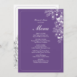 Purple Floral Elegant Wedding Menükarte