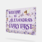 Purple Floral Fairy First 11x14 Birthday Welcome Acrylschild (Winkel)