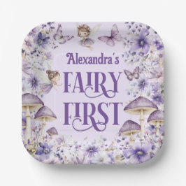 Purple Floral Fairy First Birthday Square  Pappteller