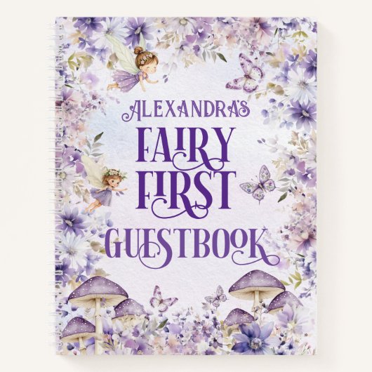 Purple Floral Fairy First Guestbook Deluxe  Notizblock (Vorderseite)