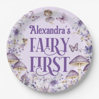 Purple Floral Fairy First Round Pappteller