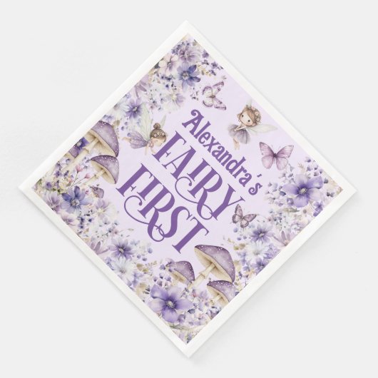 Purple Floral Fairy First Serviette (Ecke)
