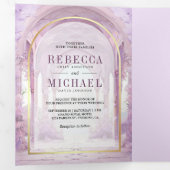 Purple Floral Fairytale Castle All in One Wedding Dreifach Gefaltete Einladung (Innen Erste Seite)