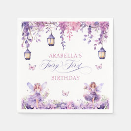 Purple Floral Fantasy Fairy First Birthday Serviette