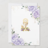 Purple Floral First Holy Communion Gold Chalice Einladung (Rückseite)