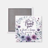 Purple Floral Frame Thank You Wedding Favors Magnet (Vorderseite/Rückseite)