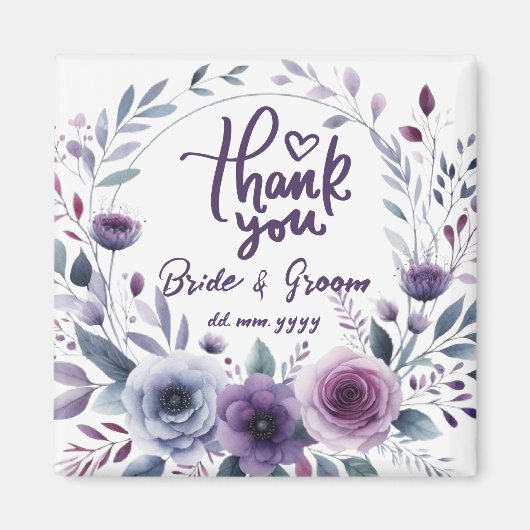 Purple Floral Frame Thank You Wedding Favors Magnet (Vorne)