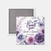 Purple Floral Frame Thank You Wedding Favors Magnet (Vorderseite/Rückseite)