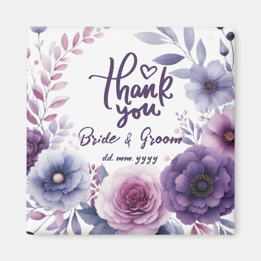 Purple Floral Frame Thank You Wedding Favors Magnet (Vorne)