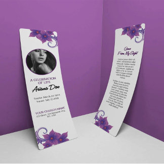 Purple Floral Funeral Bookmark Template