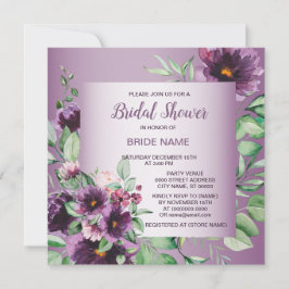 Purple Floral Geometric Greenery Bridal Shower Einladung