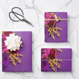 Purple Floral Geschenkpapier Set