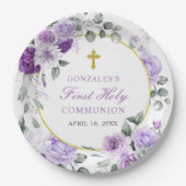 Purple Floral Girl First Holy Communion Pappteller (Vorderseite)